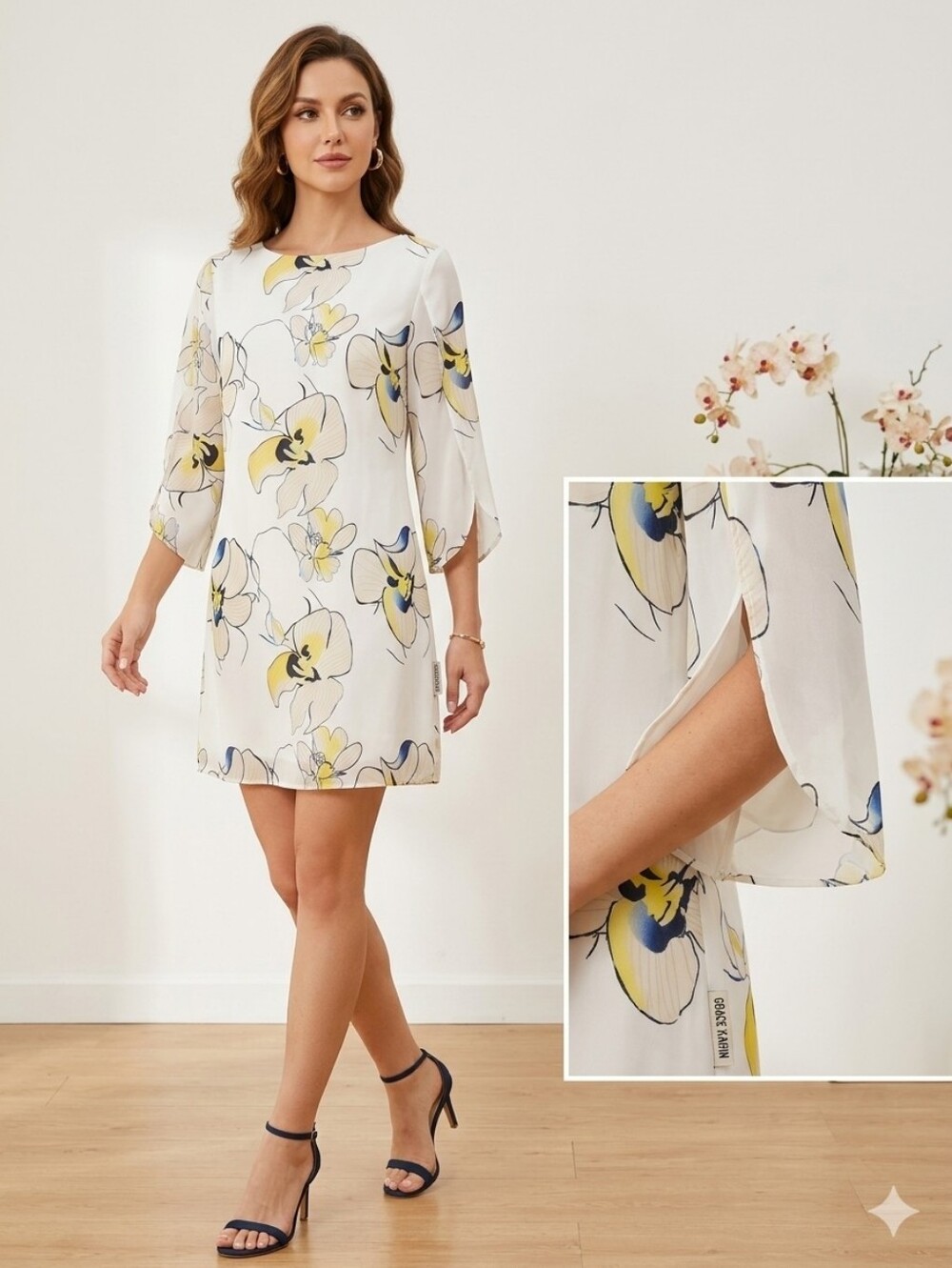 Grace Karin 3/4 Slit Sleeve Shift Dress Sz S